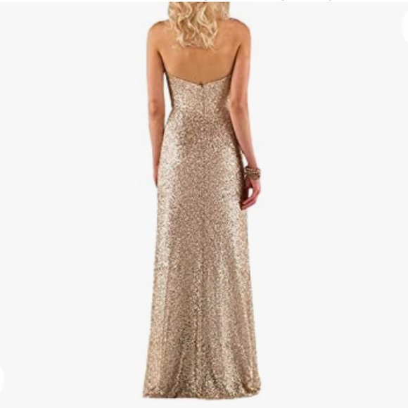 Rose Gold Sequins Long Wedding Party Gown - Picture 2 of 5